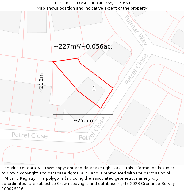 1, PETREL CLOSE, HERNE BAY, CT6 6NT: Plot and title map