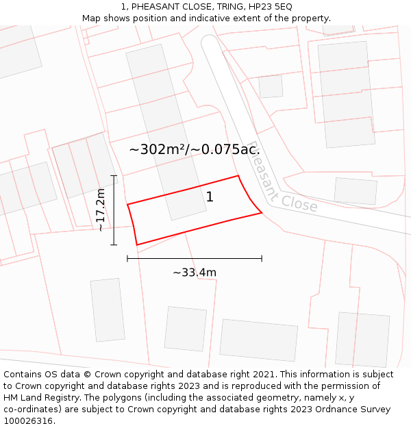 1, PHEASANT CLOSE, TRING, HP23 5EQ: Plot and title map