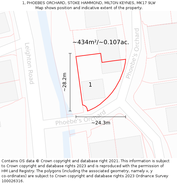 1, PHOEBES ORCHARD, STOKE HAMMOND, MILTON KEYNES, MK17 9LW: Plot and title map