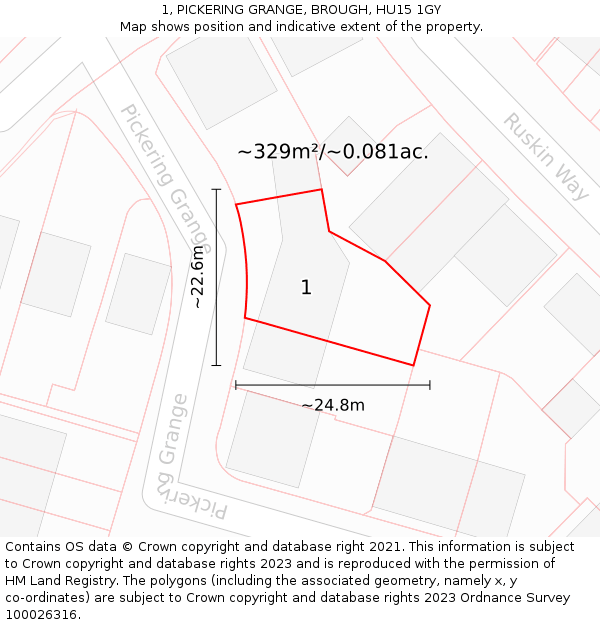 1, PICKERING GRANGE, BROUGH, HU15 1GY: Plot and title map