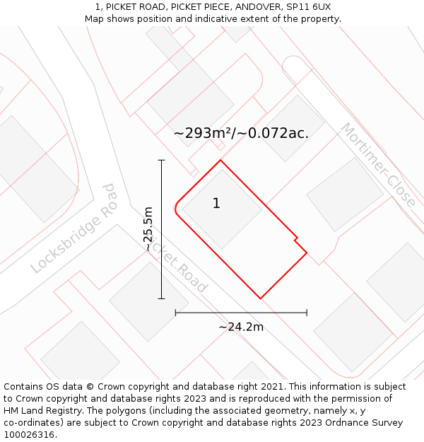 1, PICKET ROAD, PICKET PIECE, ANDOVER, SP11 6UX: Plot and title map