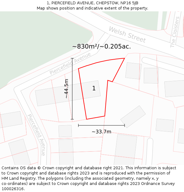 1, PIERCEFIELD AVENUE, CHEPSTOW, NP16 5JB: Plot and title map