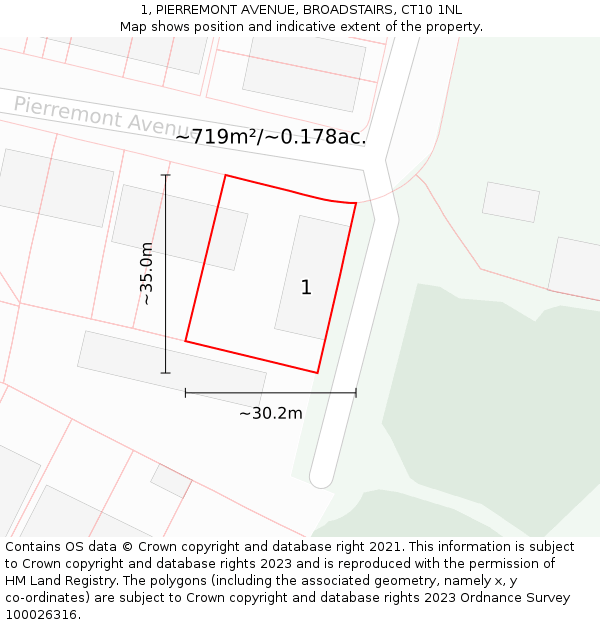 1, PIERREMONT AVENUE, BROADSTAIRS, CT10 1NL: Plot and title map