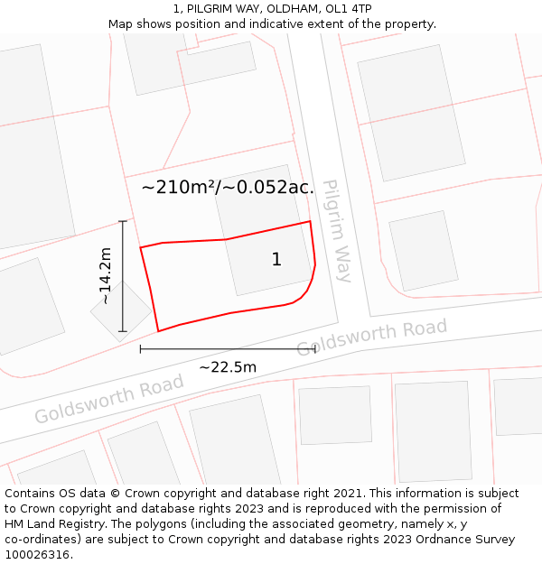 1, PILGRIM WAY, OLDHAM, OL1 4TP: Plot and title map