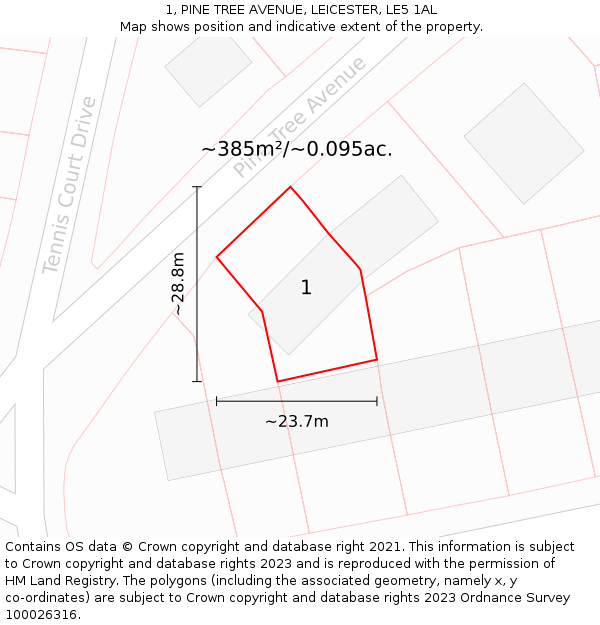1, PINE TREE AVENUE, LEICESTER, LE5 1AL: Plot and title map