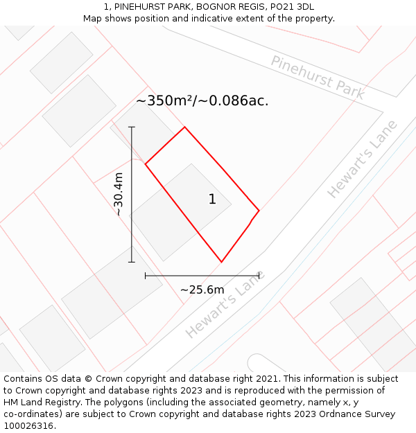 1, PINEHURST PARK, BOGNOR REGIS, PO21 3DL: Plot and title map