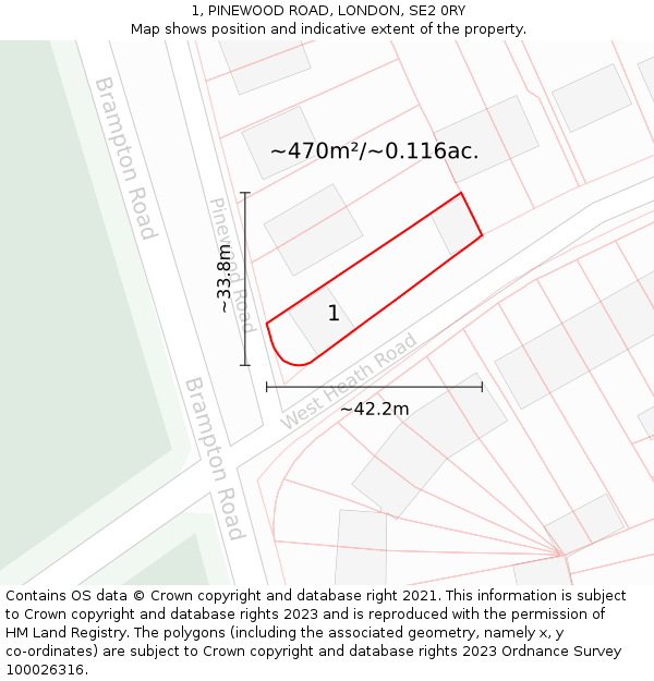 1, PINEWOOD ROAD, LONDON, SE2 0RY: Plot and title map
