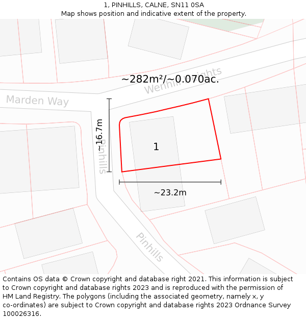 1, PINHILLS, CALNE, SN11 0SA: Plot and title map