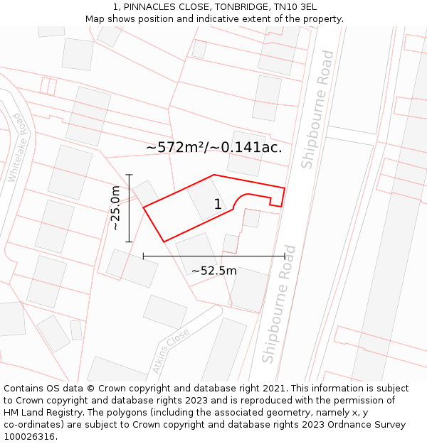 1, PINNACLES CLOSE, TONBRIDGE, TN10 3EL: Plot and title map