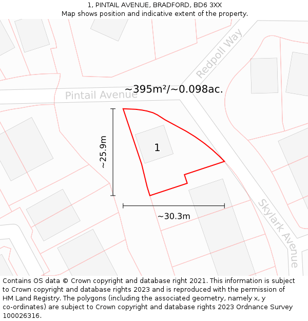 1, PINTAIL AVENUE, BRADFORD, BD6 3XX: Plot and title map