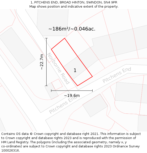 1, PITCHENS END, BROAD HINTON, SWINDON, SN4 9PR: Plot and title map