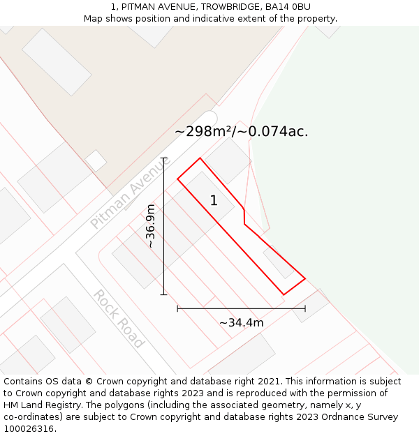 1, PITMAN AVENUE, TROWBRIDGE, BA14 0BU: Plot and title map