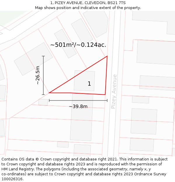 1, PIZEY AVENUE, CLEVEDON, BS21 7TS: Plot and title map