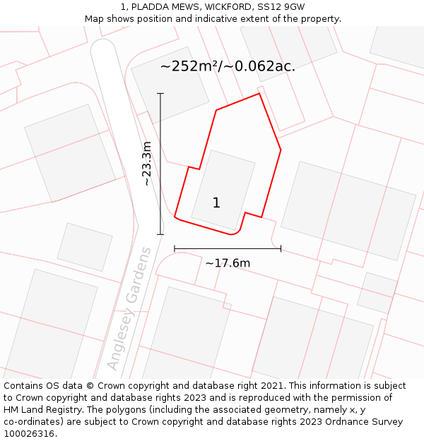1, PLADDA MEWS, WICKFORD, SS12 9GW: Plot and title map