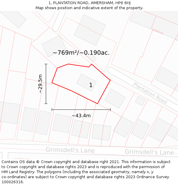 1, PLANTATION ROAD, AMERSHAM, HP6 6HJ: Plot and title map