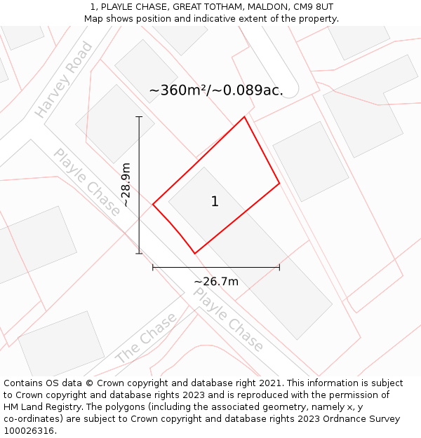 1, PLAYLE CHASE, GREAT TOTHAM, MALDON, CM9 8UT: Plot and title map