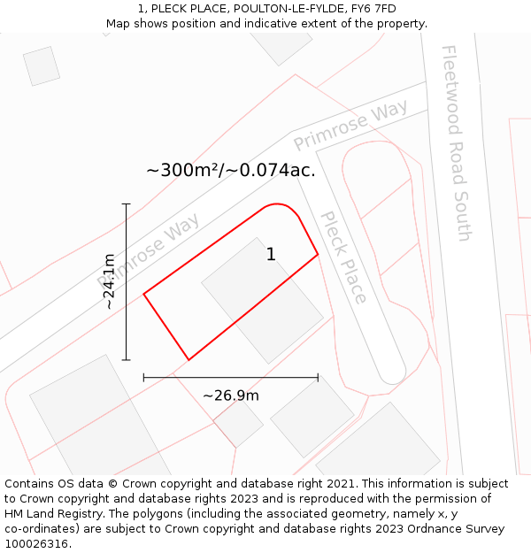 1, PLECK PLACE, POULTON-LE-FYLDE, FY6 7FD: Plot and title map