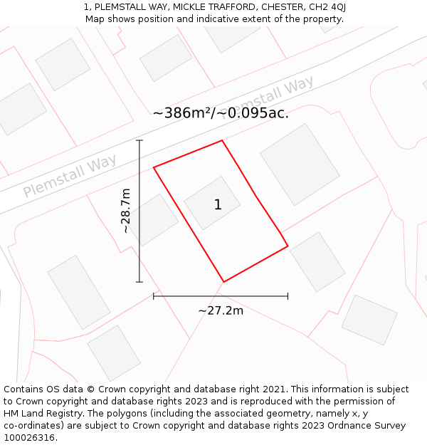 1, PLEMSTALL WAY, MICKLE TRAFFORD, CHESTER, CH2 4QJ: Plot and title map