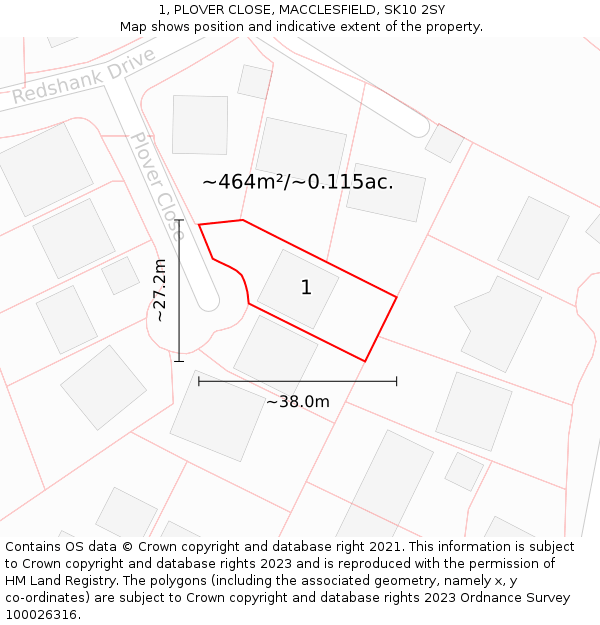 1, PLOVER CLOSE, MACCLESFIELD, SK10 2SY: Plot and title map