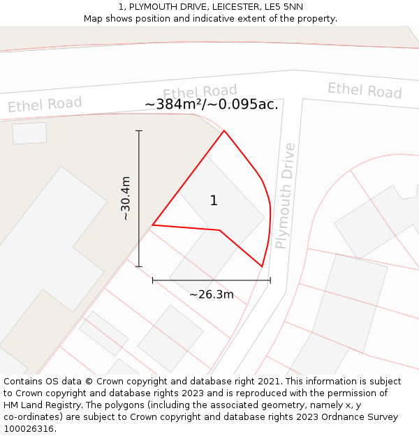 1, PLYMOUTH DRIVE, LEICESTER, LE5 5NN: Plot and title map