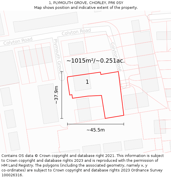 1, PLYMOUTH GROVE, CHORLEY, PR6 0SY: Plot and title map