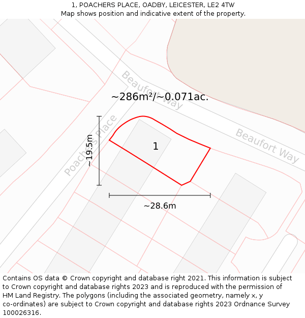 1, POACHERS PLACE, OADBY, LEICESTER, LE2 4TW: Plot and title map