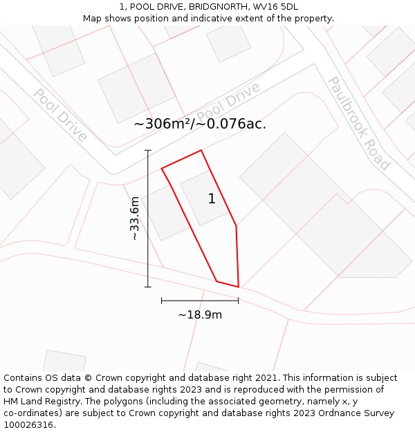 1, POOL DRIVE, BRIDGNORTH, WV16 5DL: Plot and title map