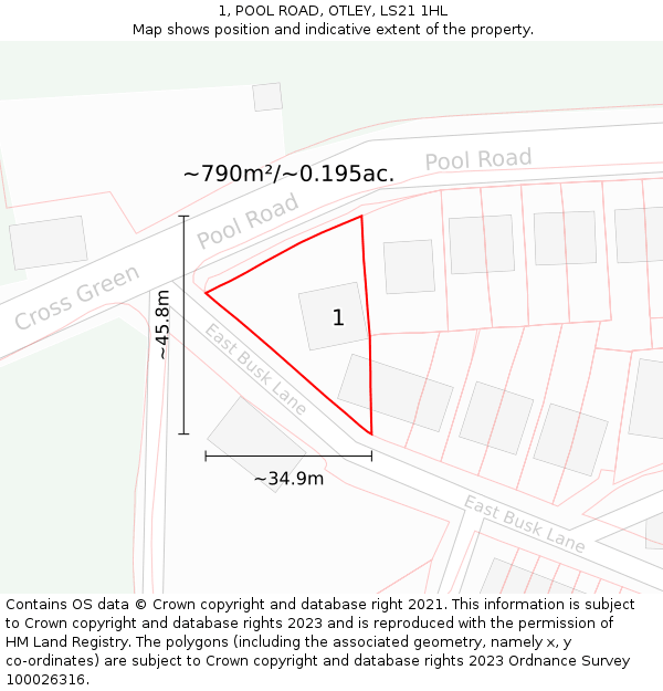 1, POOL ROAD, OTLEY, LS21 1HL: Plot and title map