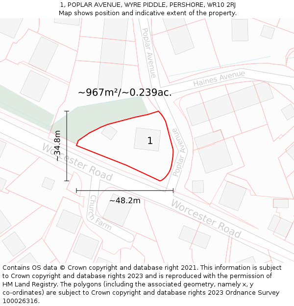 1, POPLAR AVENUE, WYRE PIDDLE, PERSHORE, WR10 2RJ: Plot and title map