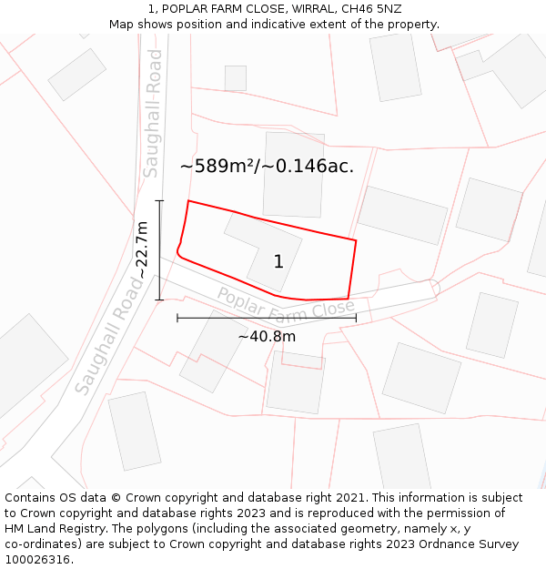 1, POPLAR FARM CLOSE, WIRRAL, CH46 5NZ: Plot and title map