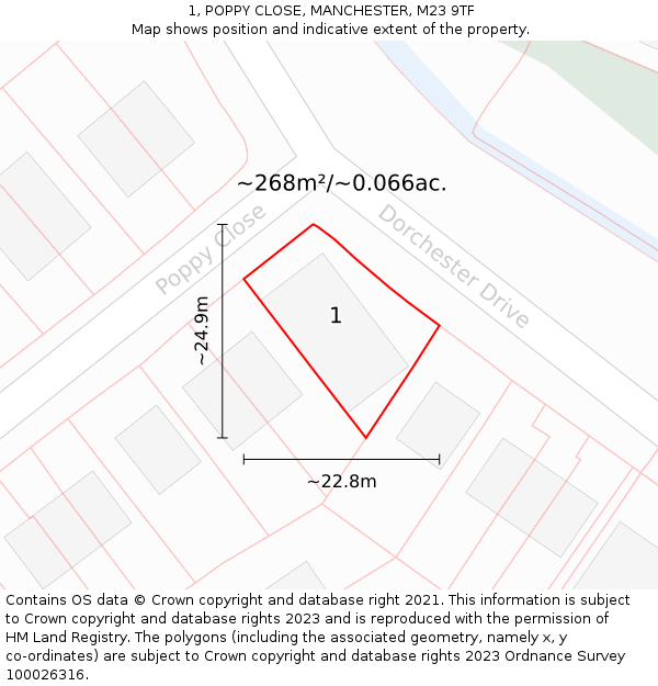 1, POPPY CLOSE, MANCHESTER, M23 9TF: Plot and title map