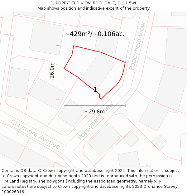 1, POPPYFIELD VIEW, ROCHDALE, OL11 5WL: Plot and title map