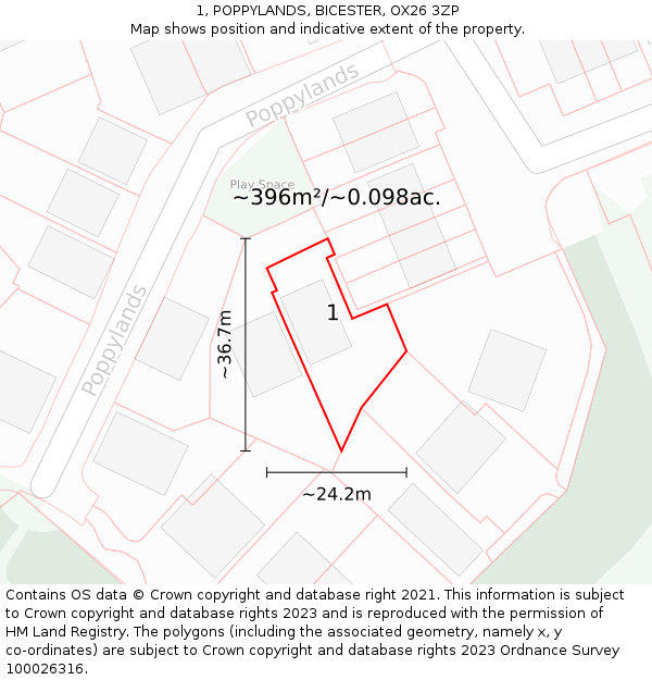 1, POPPYLANDS, BICESTER, OX26 3ZP: Plot and title map