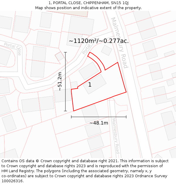 1, PORTAL CLOSE, CHIPPENHAM, SN15 1QJ: Plot and title map