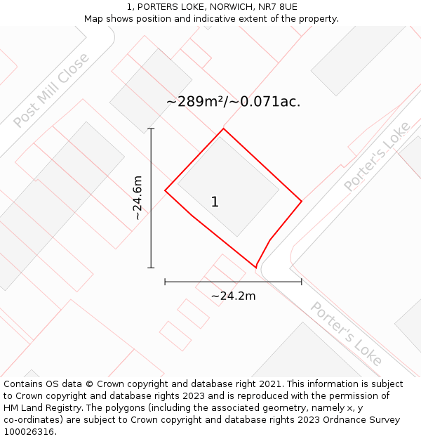 1, PORTERS LOKE, NORWICH, NR7 8UE: Plot and title map