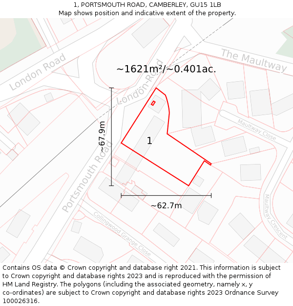 1, PORTSMOUTH ROAD, CAMBERLEY, GU15 1LB: Plot and title map