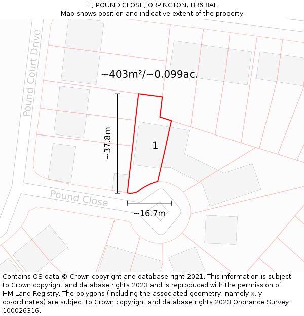 1, POUND CLOSE, ORPINGTON, BR6 8AL: Plot and title map