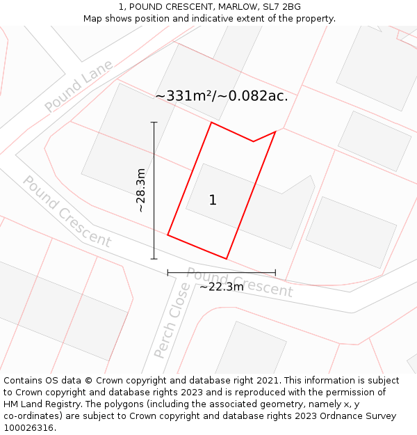 1, POUND CRESCENT, MARLOW, SL7 2BG: Plot and title map