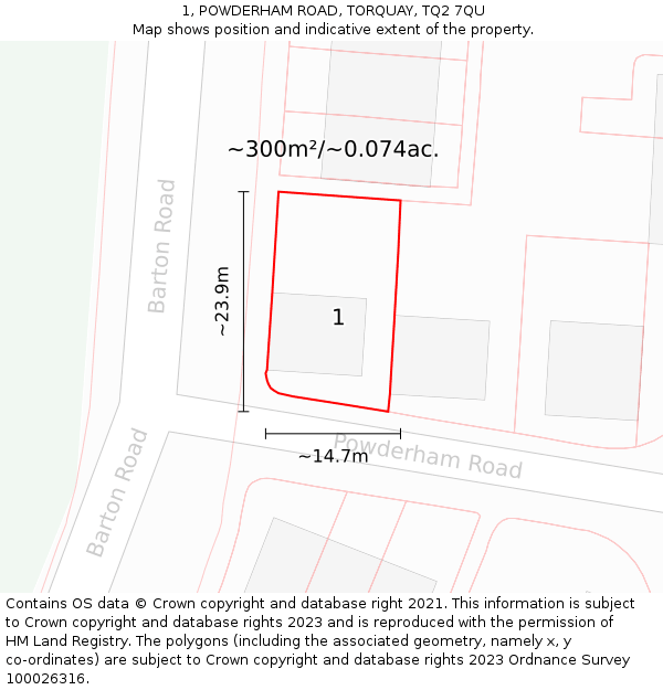 1, POWDERHAM ROAD, TORQUAY, TQ2 7QU: Plot and title map