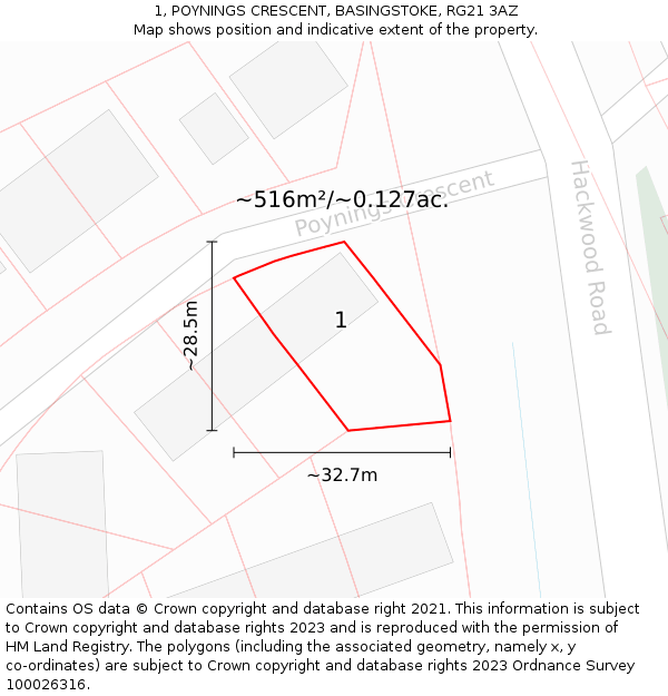 1, POYNINGS CRESCENT, BASINGSTOKE, RG21 3AZ: Plot and title map