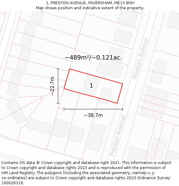 1, PRESTON AVENUE, FAVERSHAM, ME13 8NH: Plot and title map