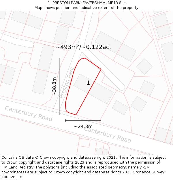 1, PRESTON PARK, FAVERSHAM, ME13 8LH: Plot and title map