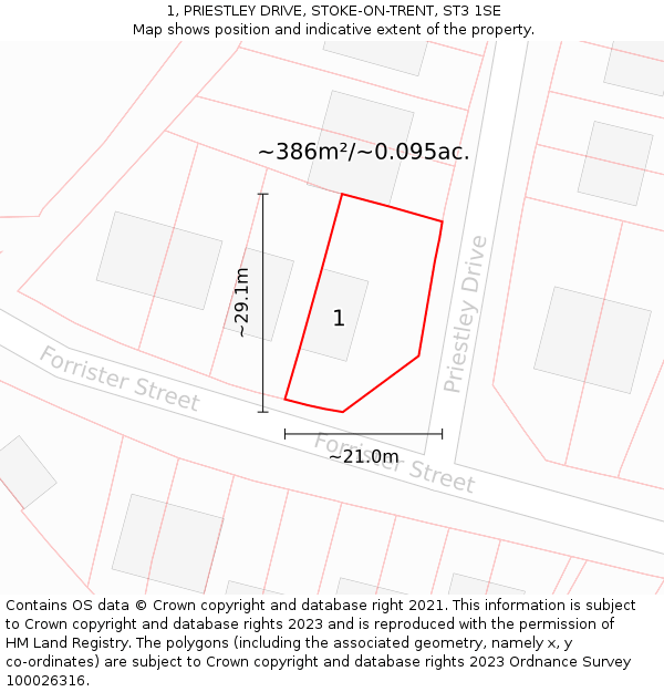 1, PRIESTLEY DRIVE, STOKE-ON-TRENT, ST3 1SE: Plot and title map