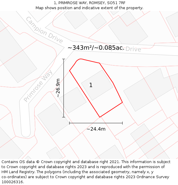 1, PRIMROSE WAY, ROMSEY, SO51 7RF: Plot and title map