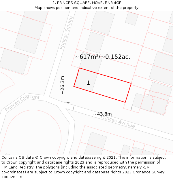 1, PRINCES SQUARE, HOVE, BN3 4GE: Plot and title map