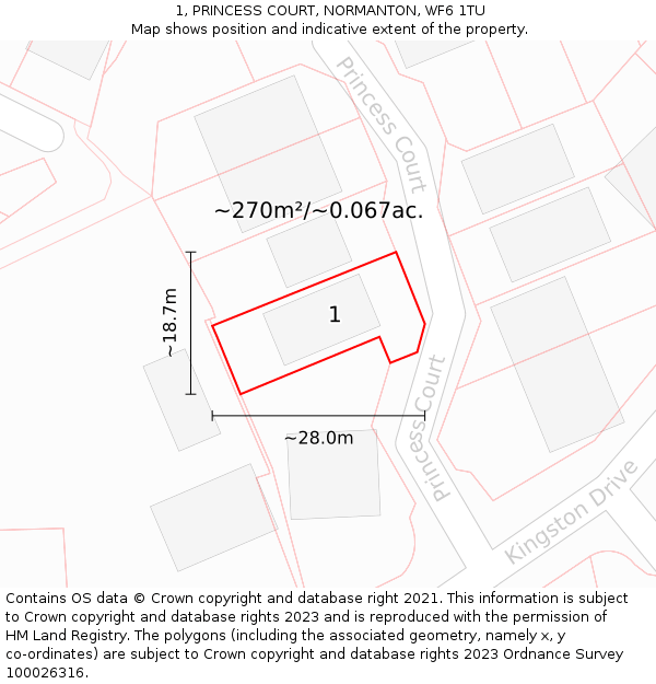 1, PRINCESS COURT, NORMANTON, WF6 1TU: Plot and title map