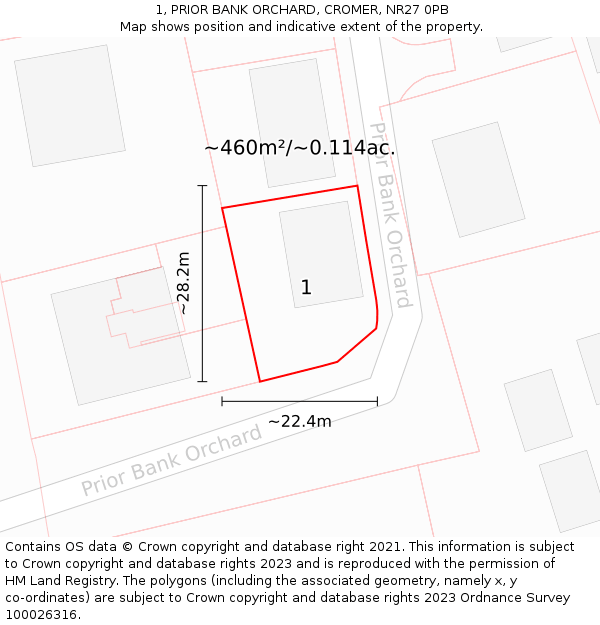 1, PRIOR BANK ORCHARD, CROMER, NR27 0PB: Plot and title map