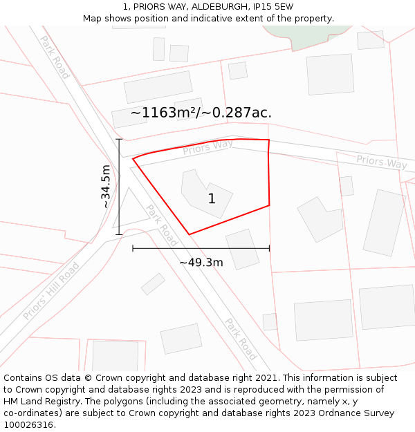 1, PRIORS WAY, ALDEBURGH, IP15 5EW: Plot and title map