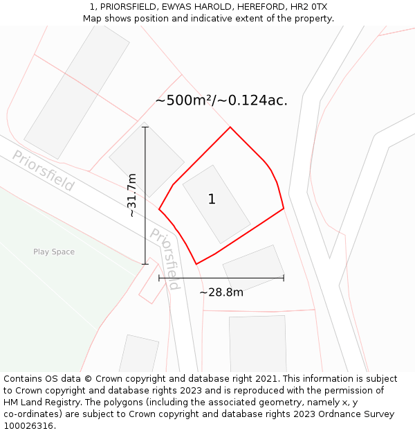 1, PRIORSFIELD, EWYAS HAROLD, HEREFORD, HR2 0TX: Plot and title map
