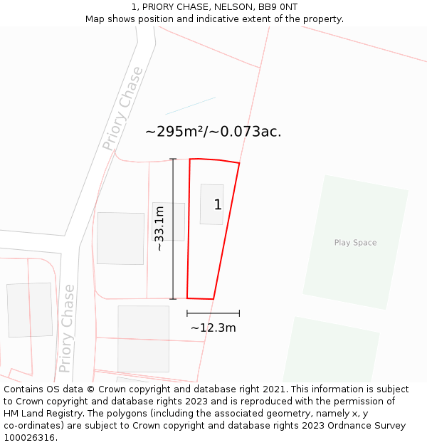 1, PRIORY CHASE, NELSON, BB9 0NT: Plot and title map